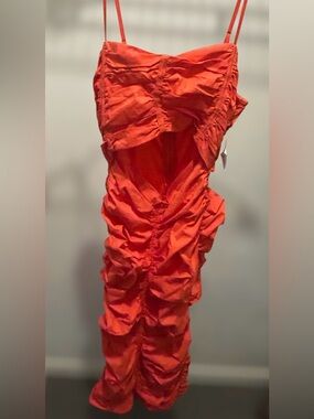 AKIRA Bright Orange Ruched Dress